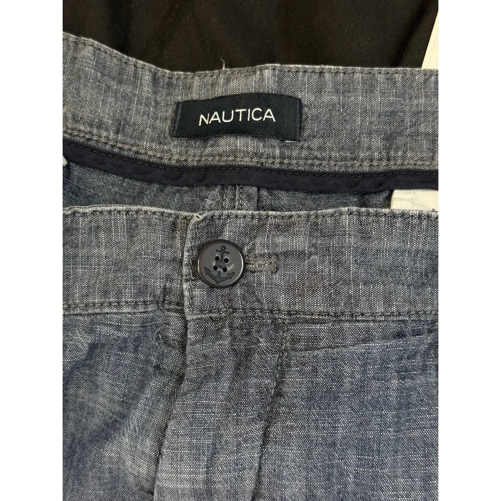 Nautica Men's  Size 40 Chambray Shorts Classic Fit Flat Front Indigo 8